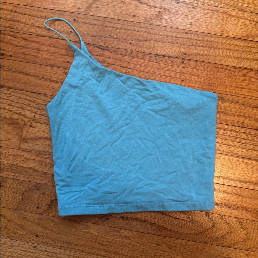 Aritzia Wilfred One-Shoulder Blue Tank Top